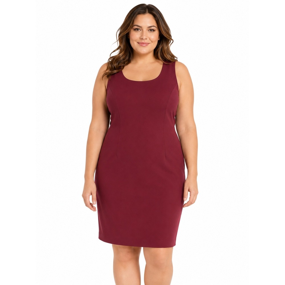 Julian Taylor Sheath Dress Women 14W New Burgundy Sleeveless Scoop Neck Stretch